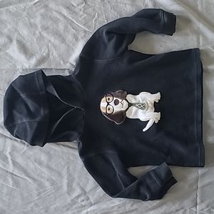 Gymboree navy dog long sleeve shirt with hoodie fuzzy dog with tie applique 3T